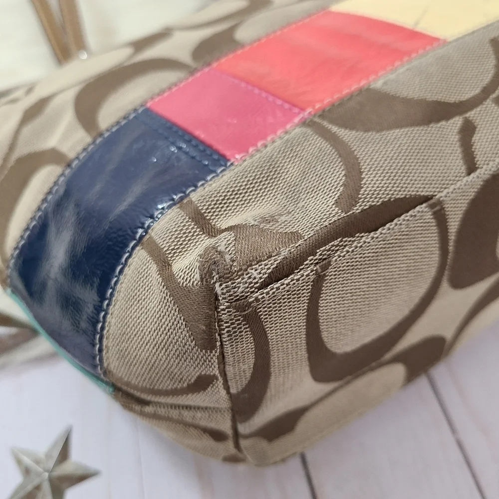 Coach 15588 Signature Legacy Stripe Gold Leather Tote bag Y2K rainbow